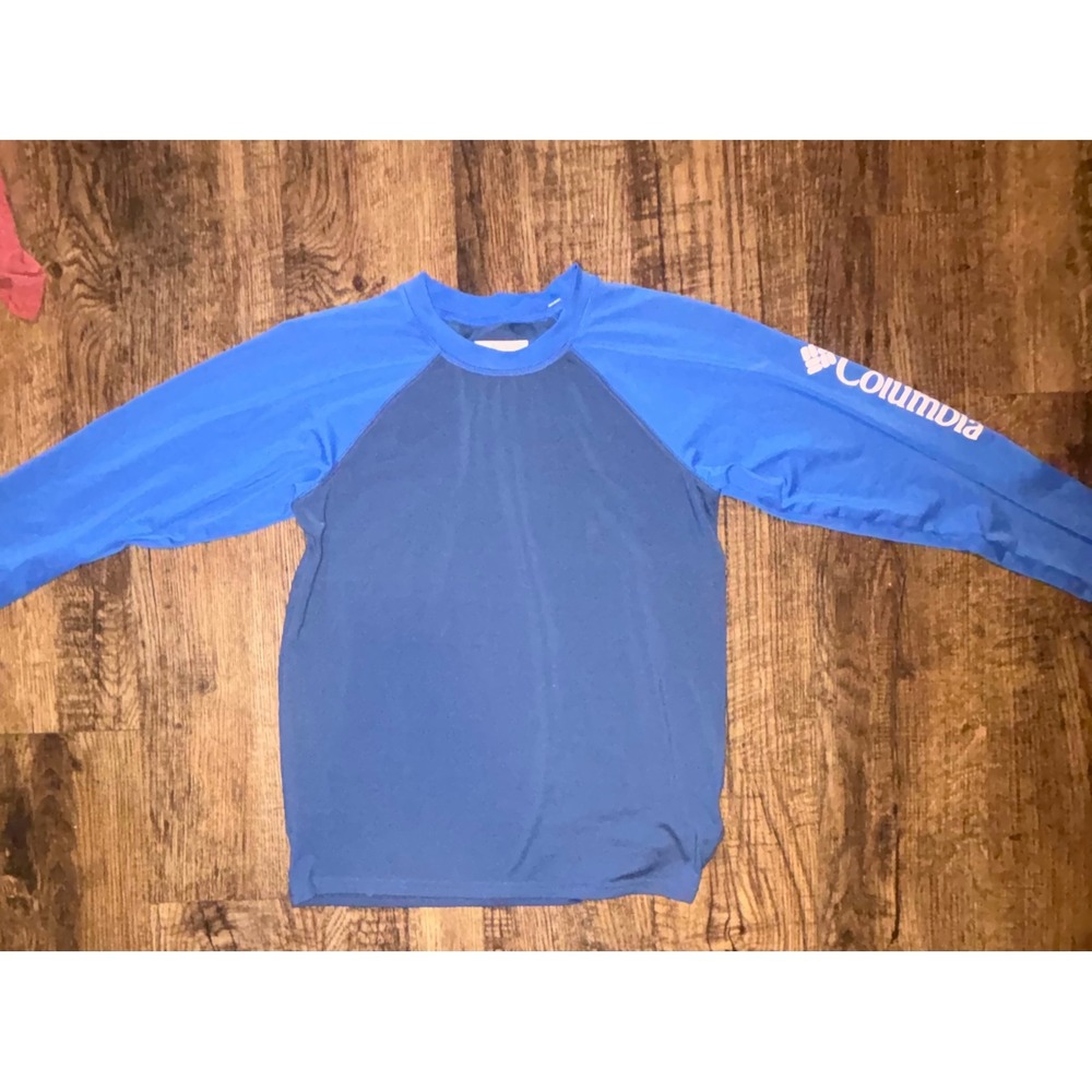 Columbia Kids Blue Long Sleeve Rash Guard Swim Shirt Size Medium 10/12 Raglan